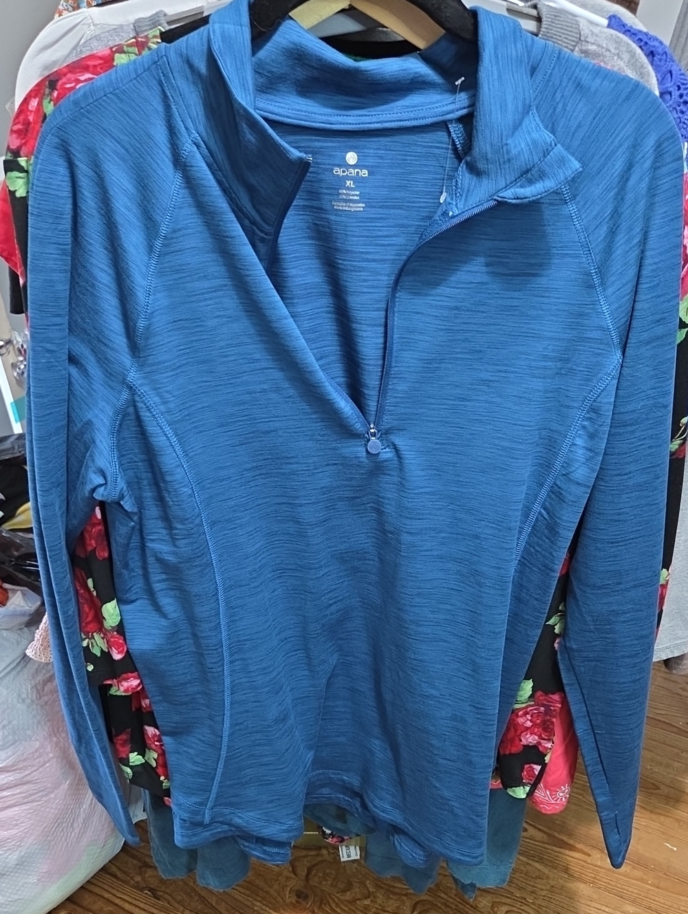 Apana Teal-Blue Quarter-Zip Performance Pullover Size XL